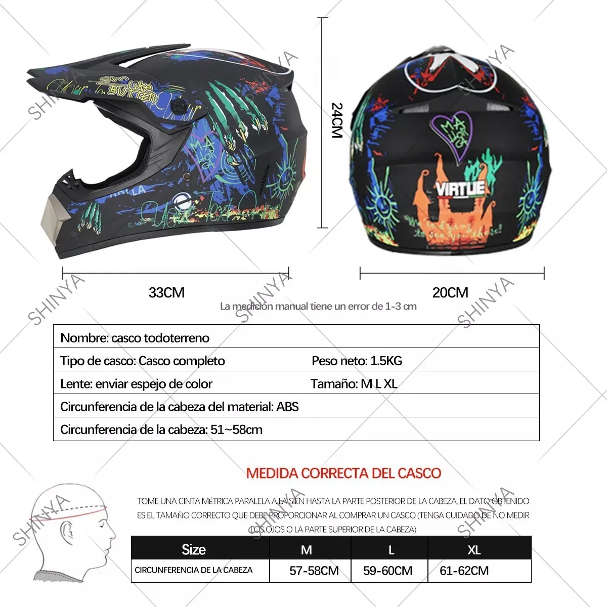 GENERICO - Casco De Moto L Diseño De Graffiti Con Guantes Gafas Máscara
