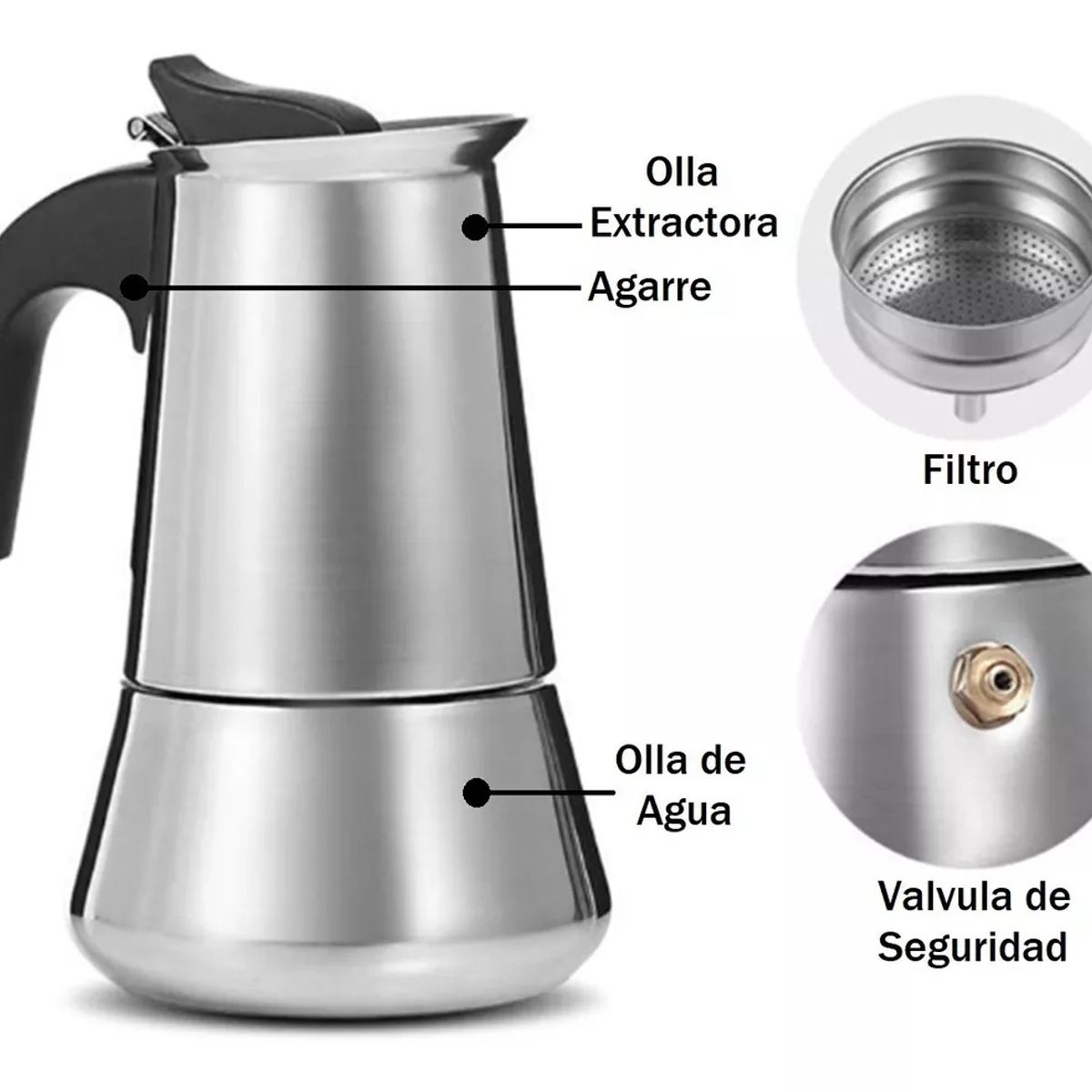 GENERICO - Cafetera Italiana Inoxidable Espresso 4 Tazas Coffee Acero Inoxidable