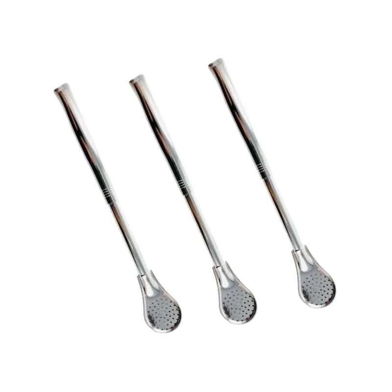 GENERICO - Pack 3 Bombillas Para Mate Acero Inoxidable 14cm Reutilizable