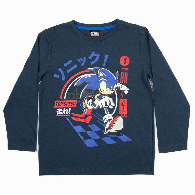 SONIC - Polera Manga Marga Niño Corrriendo Azul Sonic