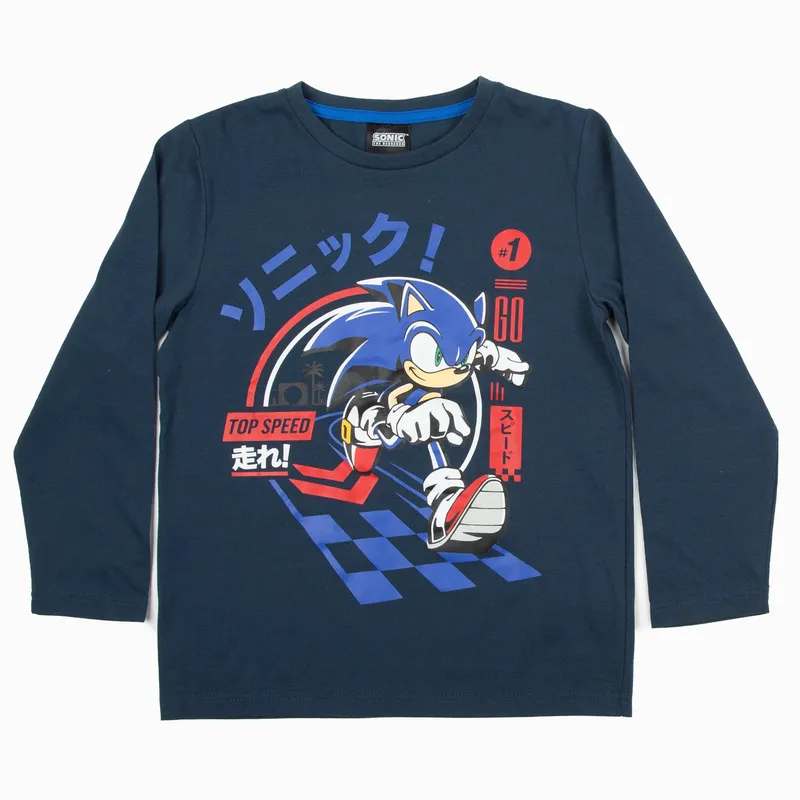 SONIC - Polera Manga Marga Niño Corrriendo Azul Sonic