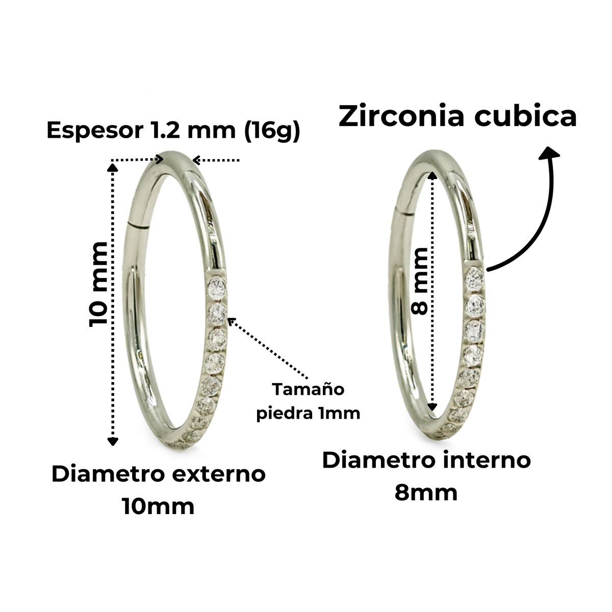 ELBAULDEJUMA - Argollas Huggies 8mm 16g Titanio F136 Circonio