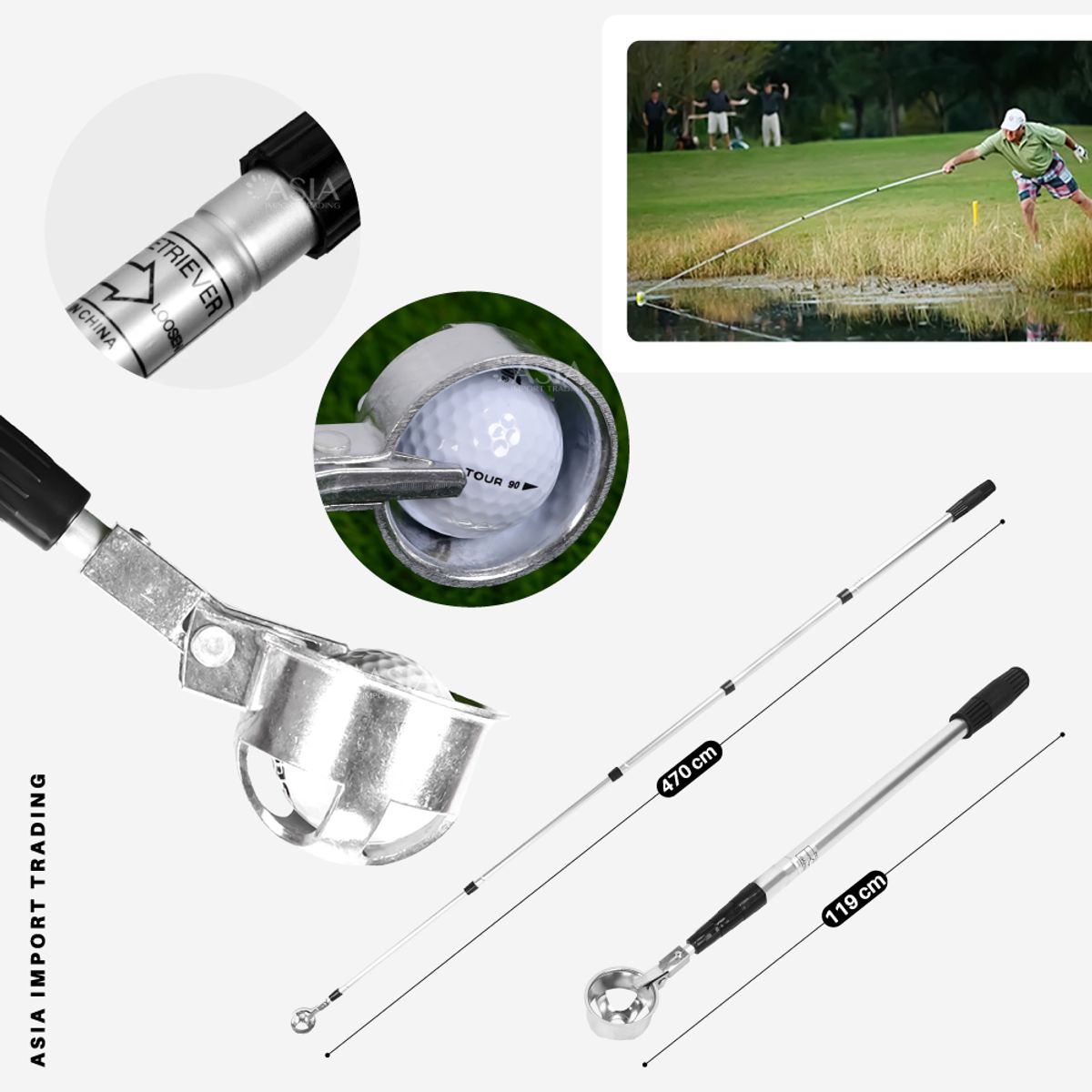 PWRFITNESS - Recojedor telescópico de pelotas de Golf 470cm