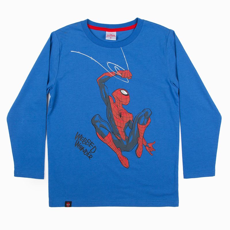 MARVEL - Polera Manga Larga Niño Webbed Wonder Spiderman Azul Marvel