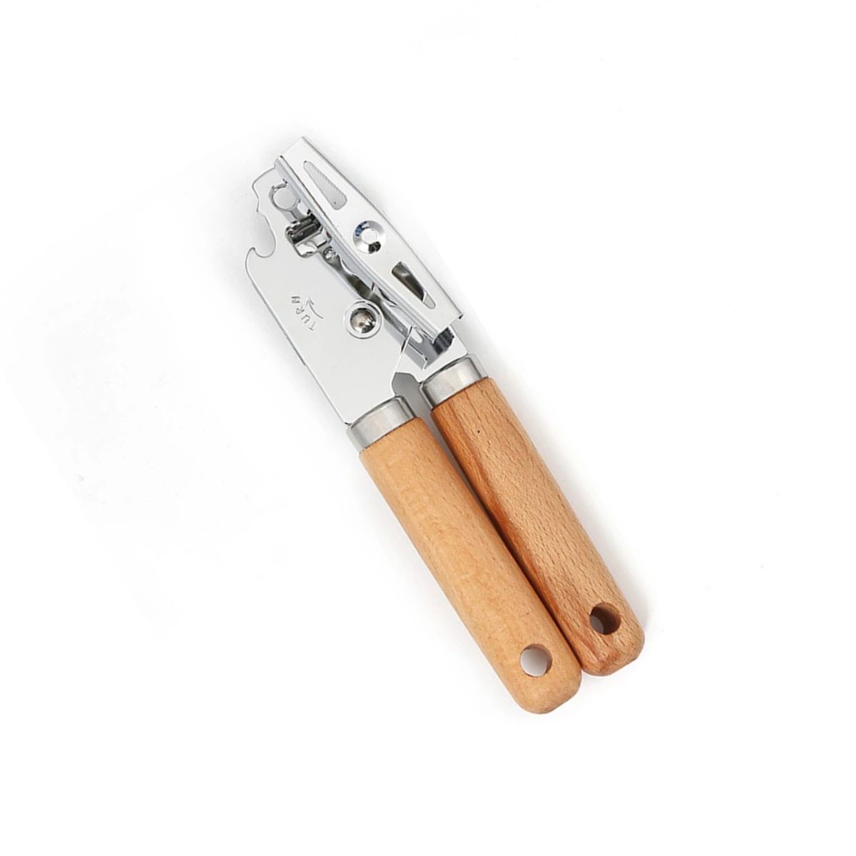 GENERICO - Abrelatas Tipo Mariposa Metalico Mango Madera Con Destapador.