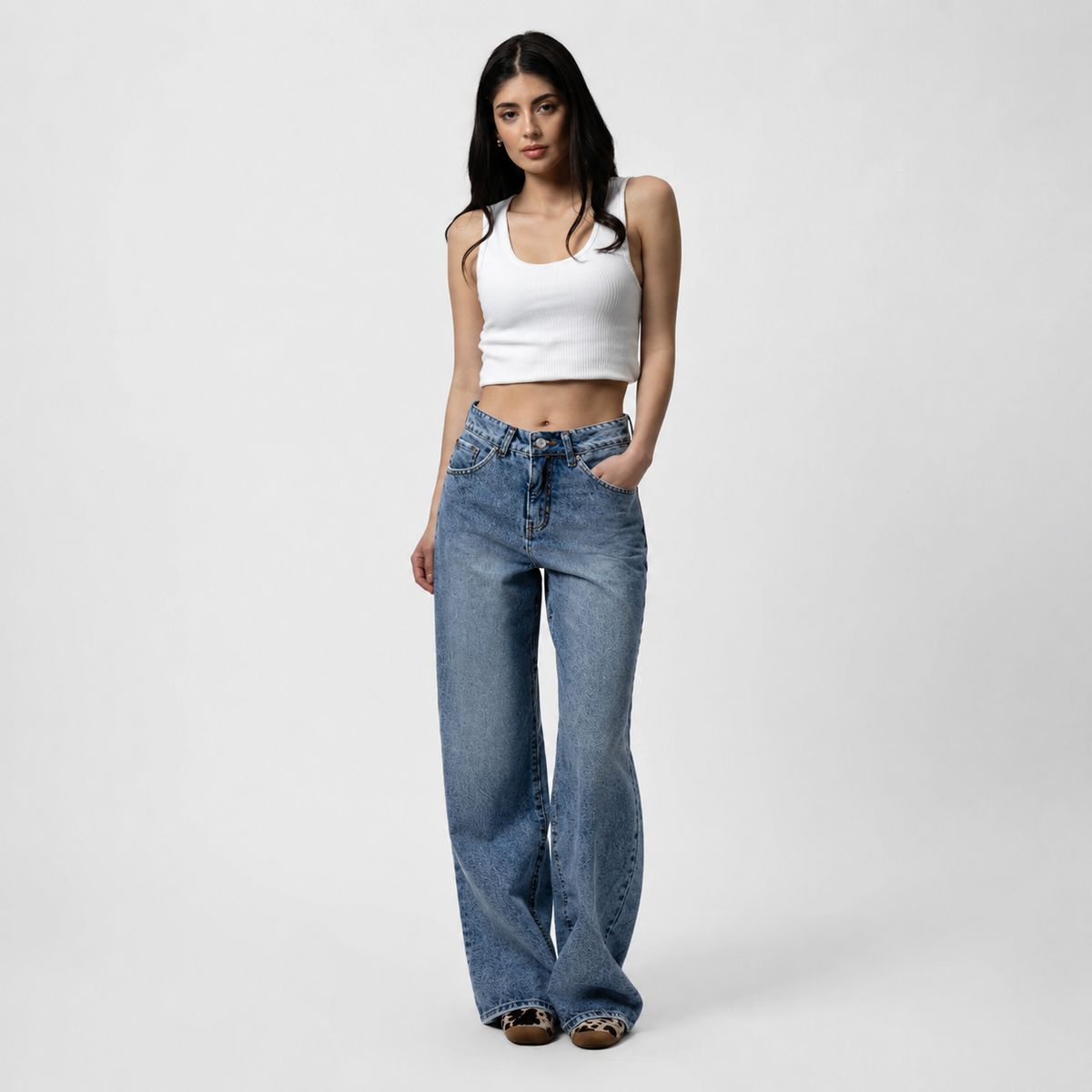 MOMCHIC - Jeans MOMCHIC Stella New Azul Wide Leg Tiro Alto Algodón