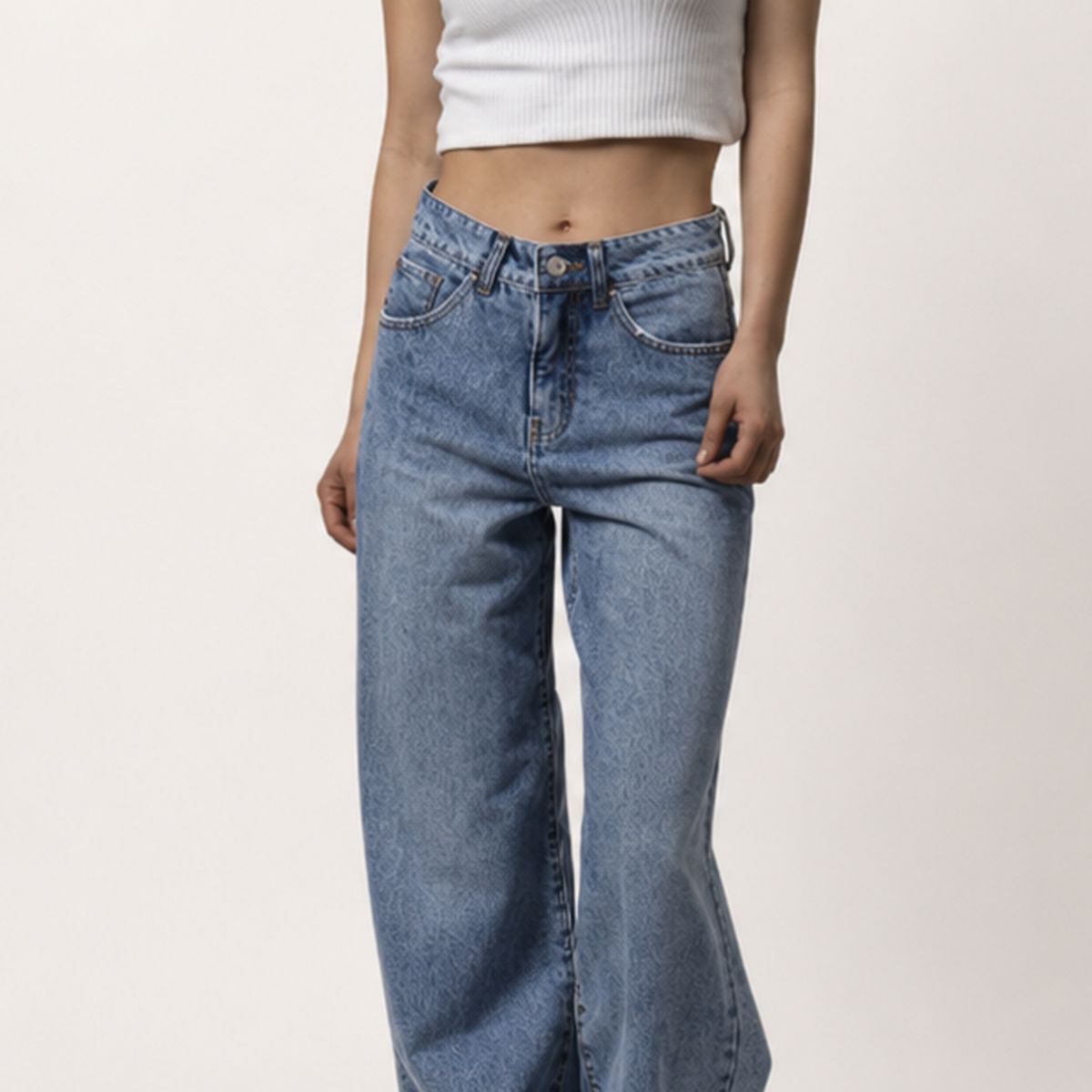 MOMCHIC - Jeans MOMCHIC Stella New Azul Wide Leg Tiro Alto Algodón