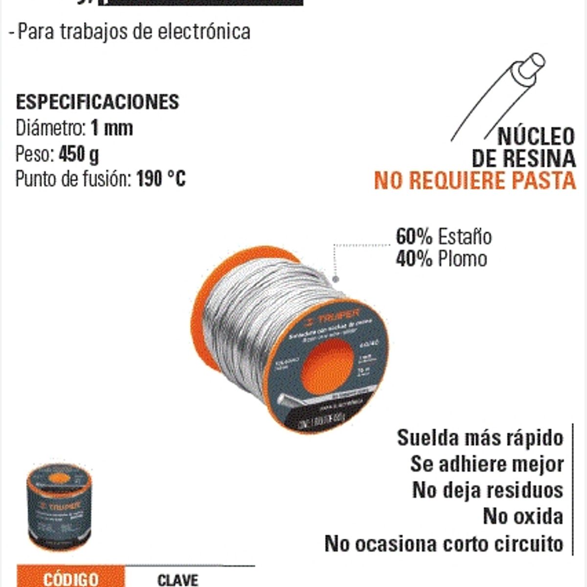 TRUPER - ESTAÑO ELECTRONICA 1MM 6040 TRUPER