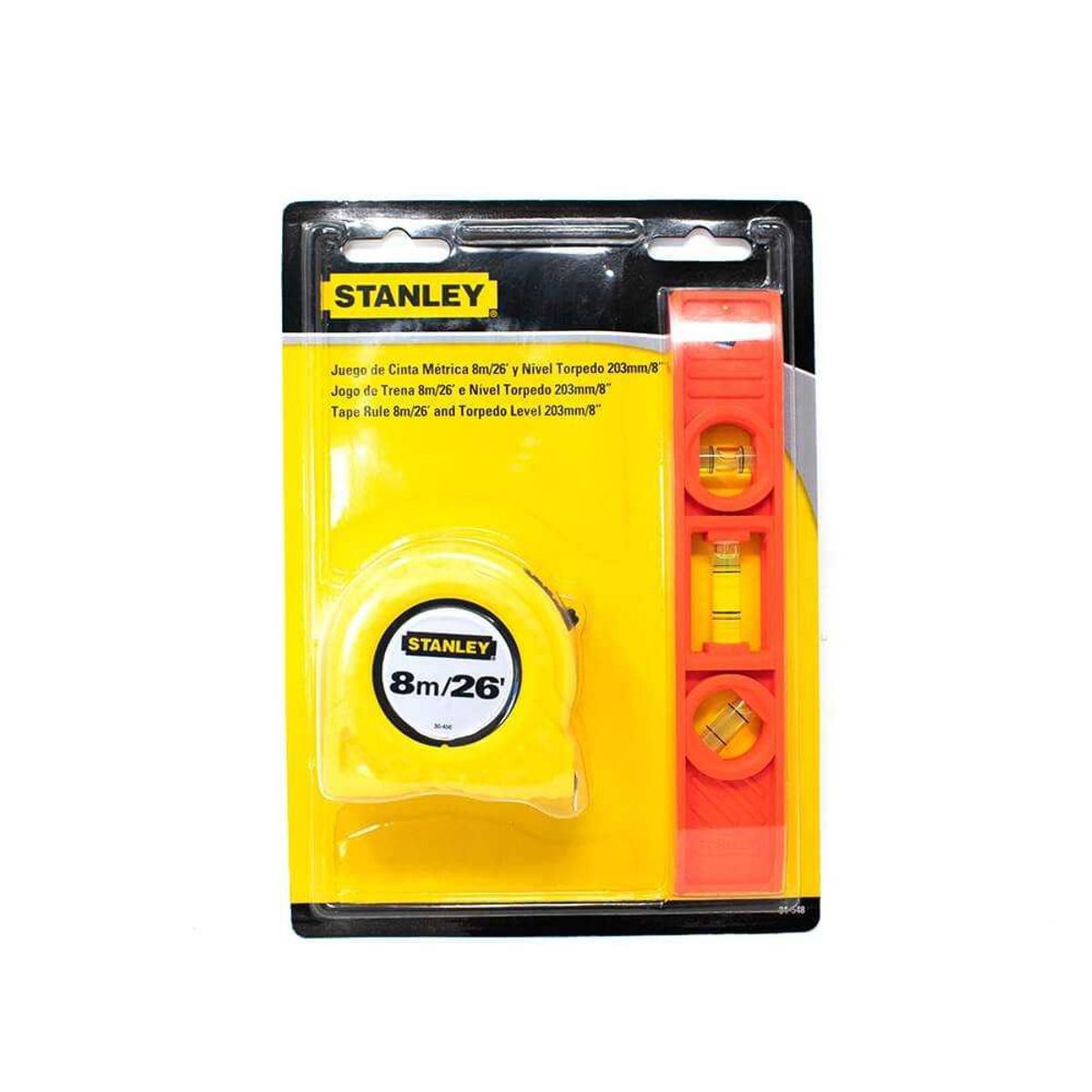 STANLEY - Cinta Métrica 8 Mts + Nivel Torpedo 203mm