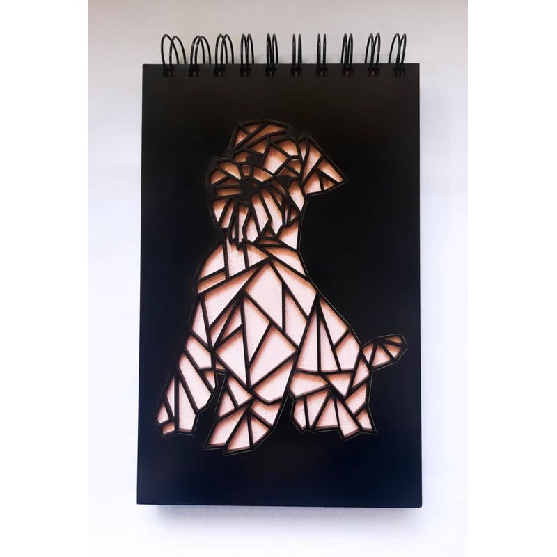 GENERICO - Croquera Perro Geométrico con tapa de madera negro