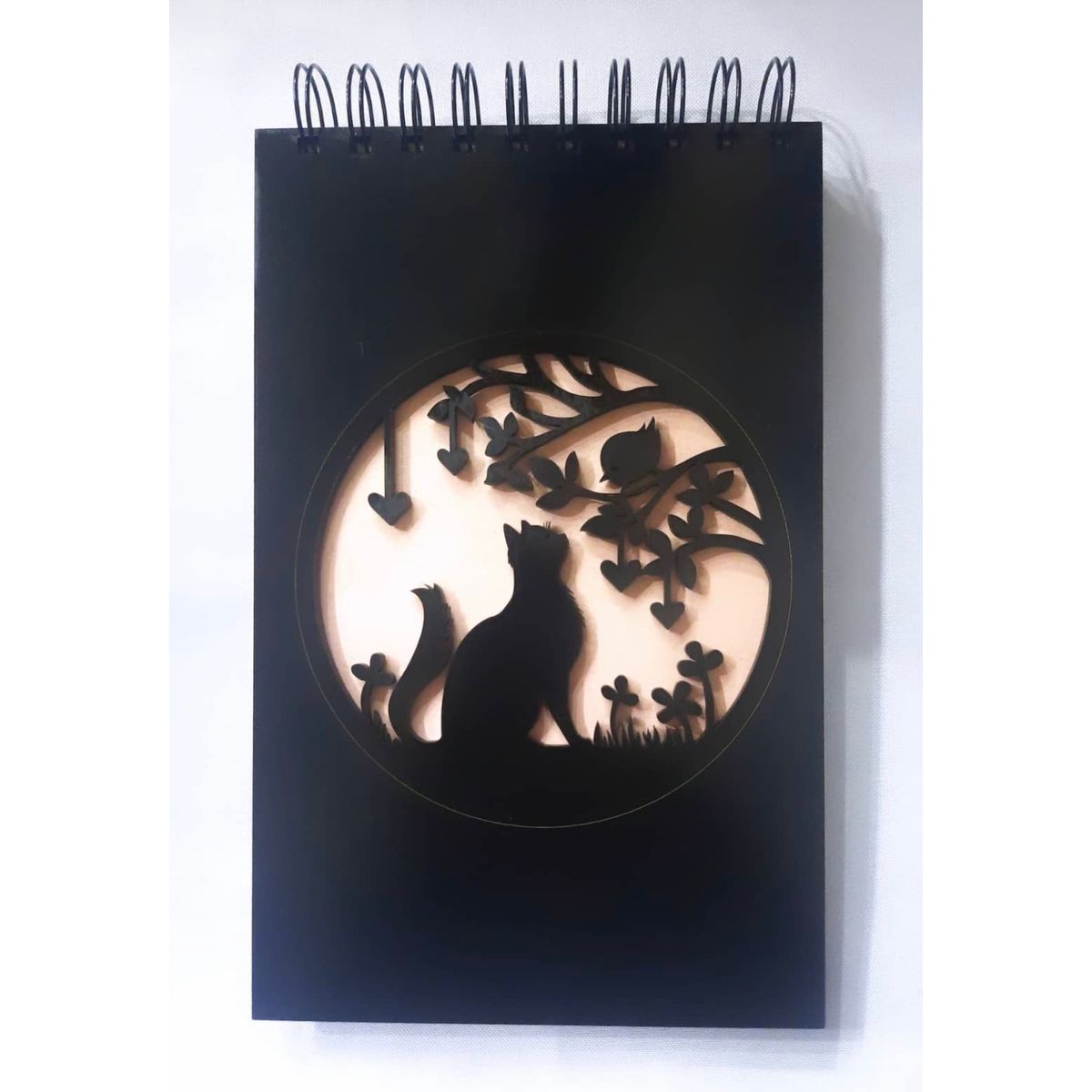 GENERICO - Croquera Gato Pajarito con tapa de madera negro