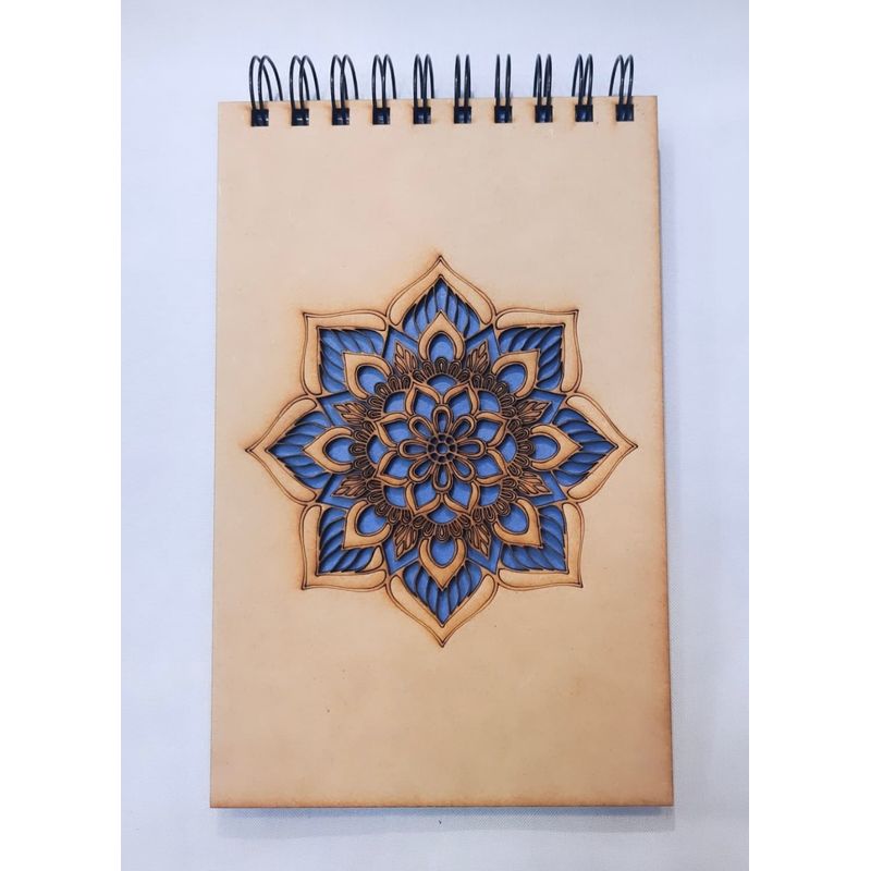 GENERICO - Croquera Mandala flor con tapa de madera natural