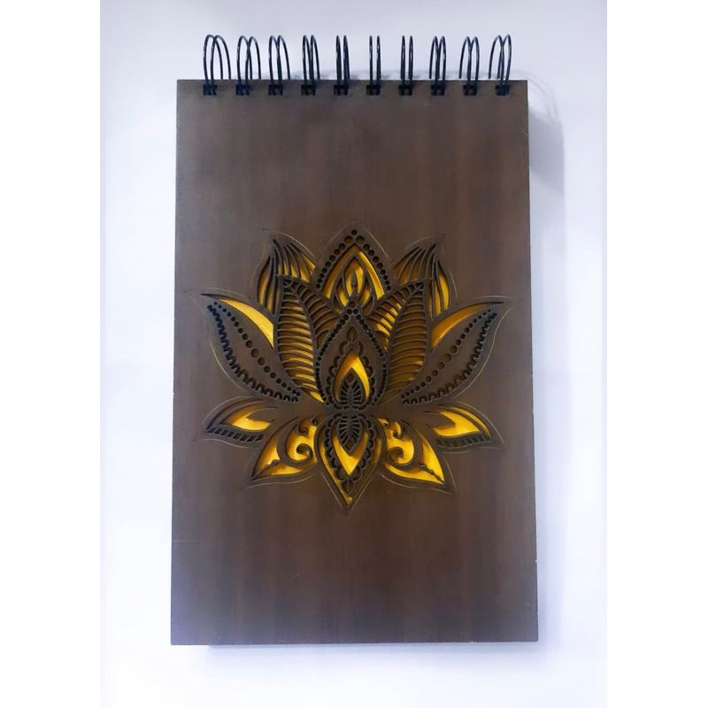 GENERICO - Croquera Flor del Loto con tapa de madera café