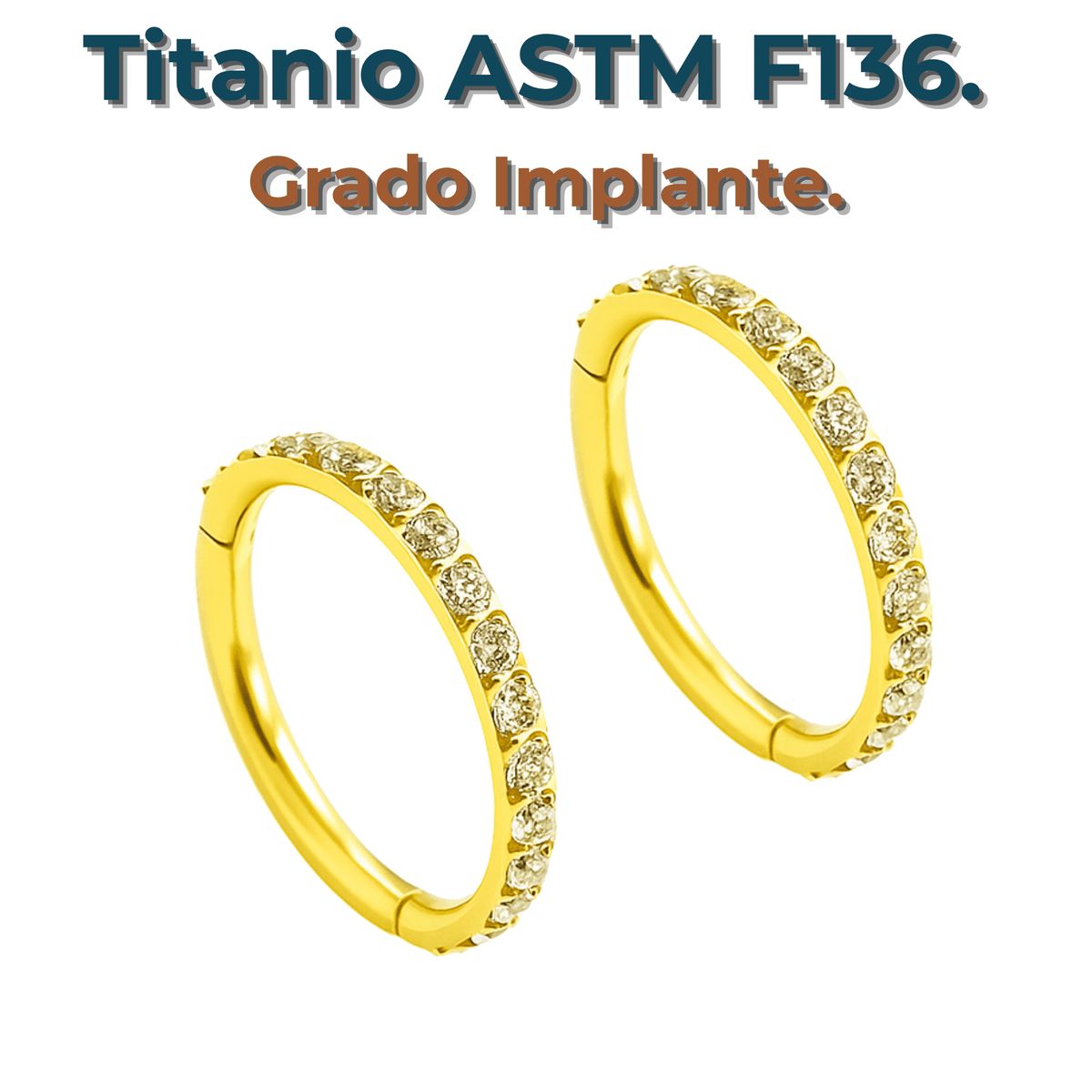 ELBAULDEJUMA - Argollas Huggies 8mm  16g Titanio F136 Zirconia Chapada Oro