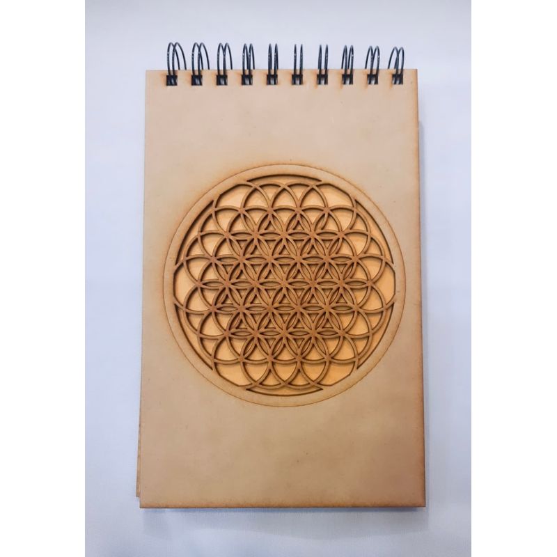 GENERICO - Croquera Flor de la Vida con tapa de madera natural