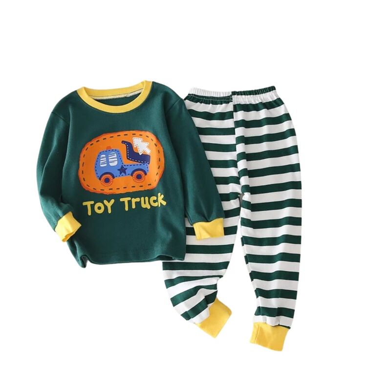 KIVARA - Pijama Niño Infantil Manga Larga Algodon Toy Truck Verde