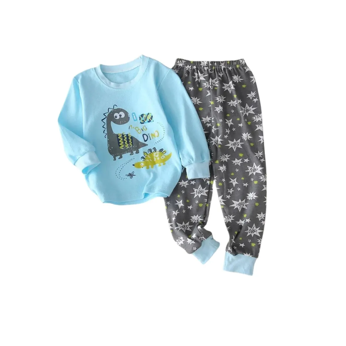 KIVARA - Pijama Niño Infantil Manga Larga Algodon Big Dino Celeste