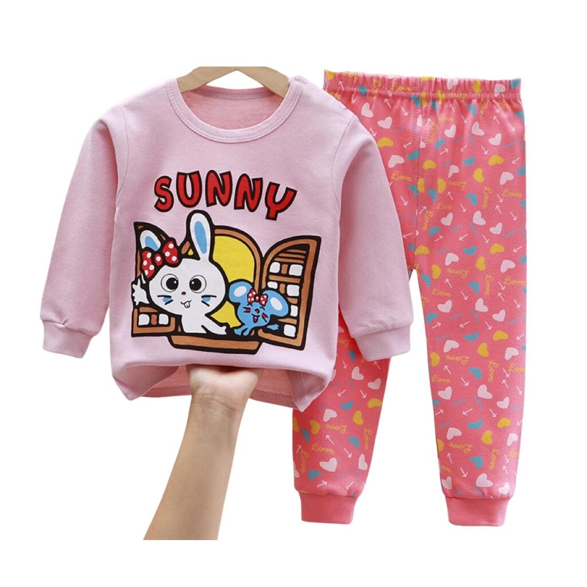 KIVARA - Pijama Niña Infantil Manga Larga Algodon Sunny Rosa