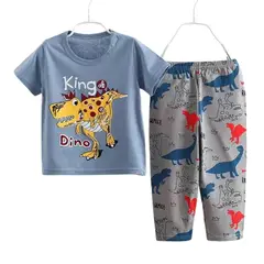 KIVARA - Pijama Pantalon Largo Manga Corta Niño Algodón King Dino