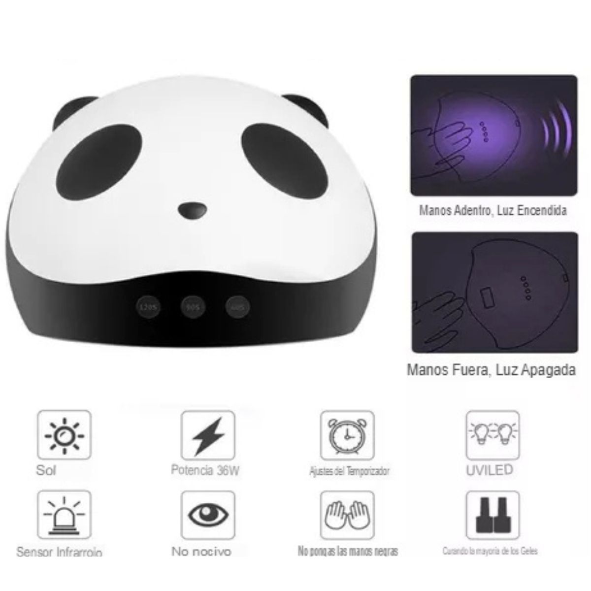 GENERICO - Lámpara de Uñas Panda UV LED