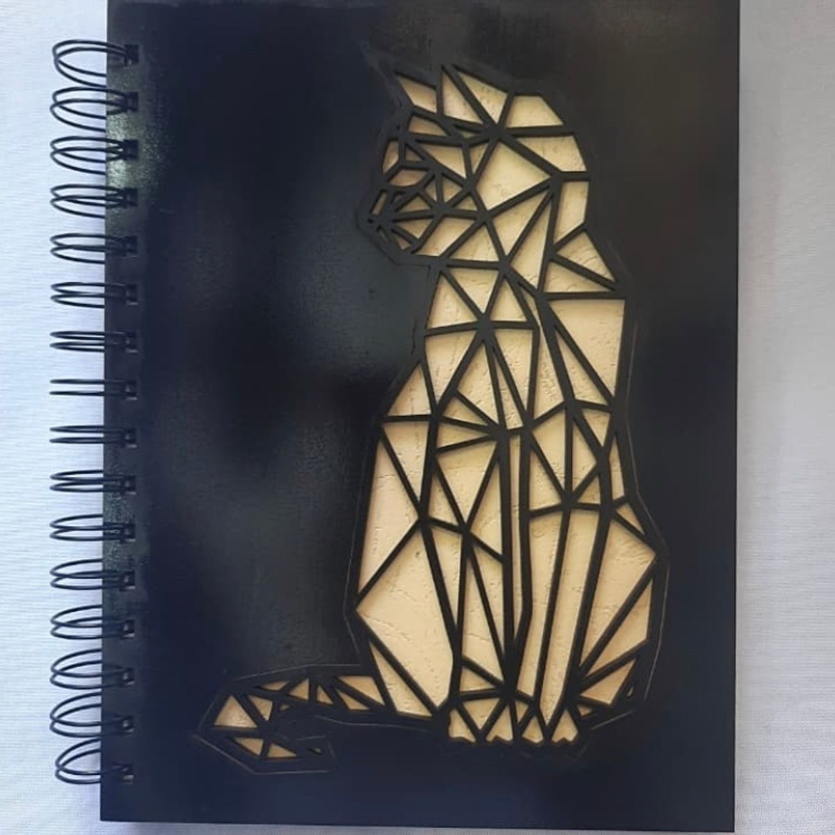 GENERICO - Cuaderno Gato Geométrico con tapa de madera negro