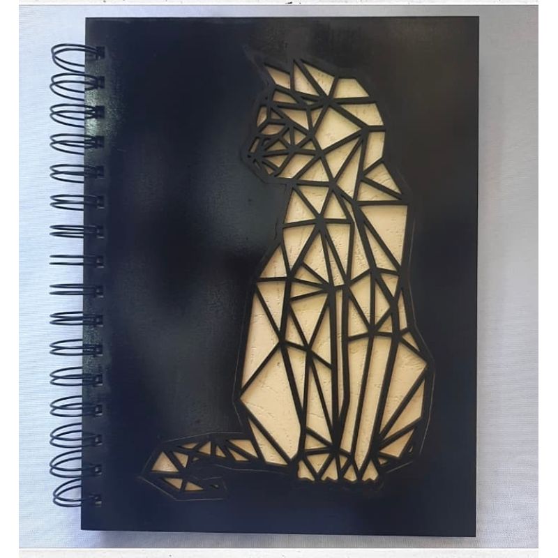 GENERICO - Cuaderno Gato Geométrico con tapa de madera negro