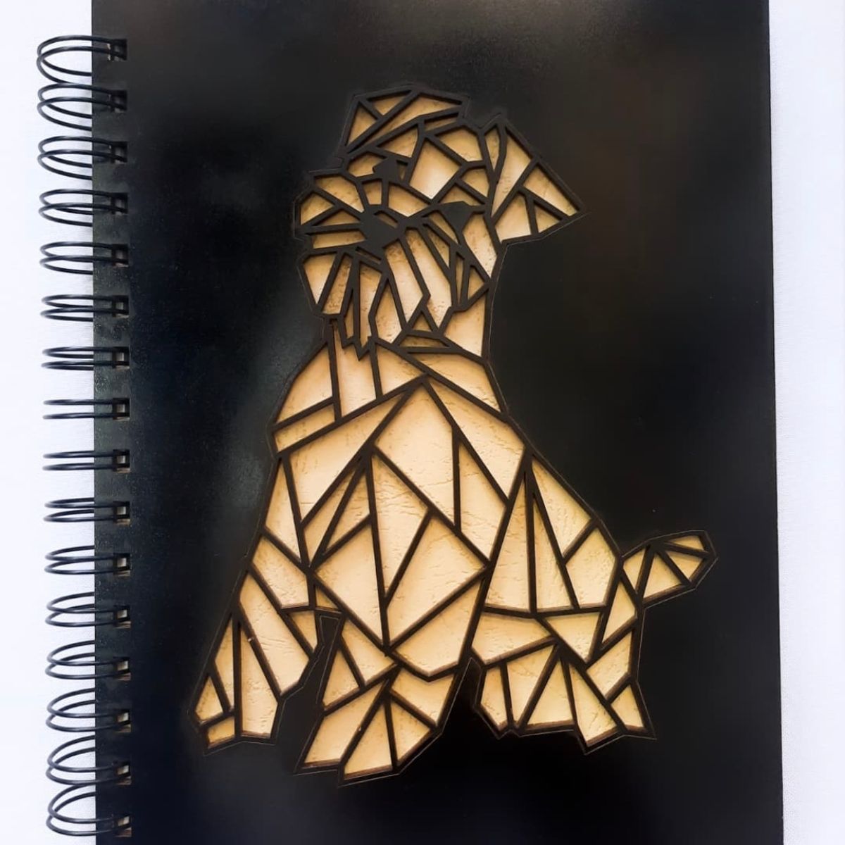 GENERICO - Cuaderno Perro Geométrico con tapa de madera negro