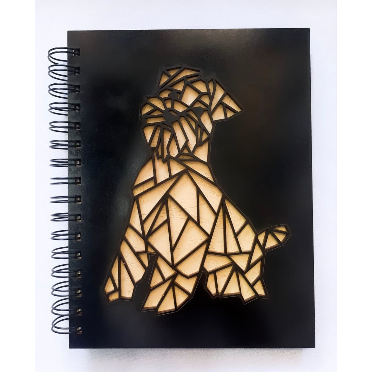 GENERICO - Cuaderno Perro Geométrico con tapa de madera negro