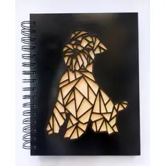 GENERICO - Cuaderno Perro Geométrico con tapa de madera negro