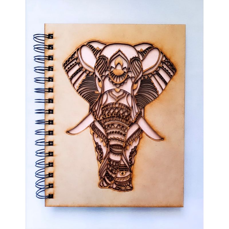 GENERICO - Cuaderno Elefante Geométrico con tapa de madera natural