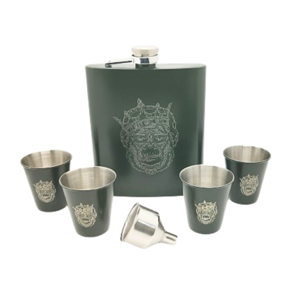 GENERICO - Set Petaca Verde Oscuro con 4 Shoots Acero 18 oz.