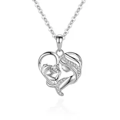 ZG JOYAS - Collar Colgante Corazón Plata S925 Madre Hijo Regalo Mamá