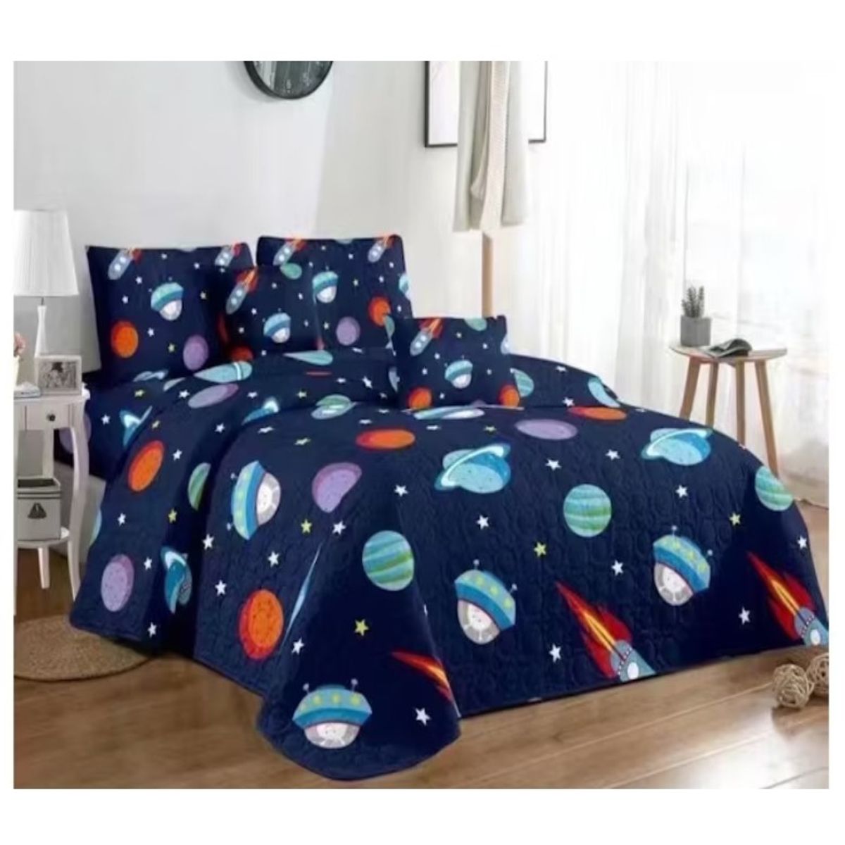 COMPRAPO - Cubrecama Quilt Infantil Liviano 1.5 Pza Mod Platillos y Planetas