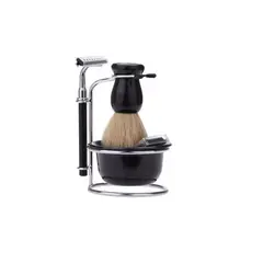 GENERICO - Set De Barba Hisopo Navaja Navajin Para Afeitar Negro