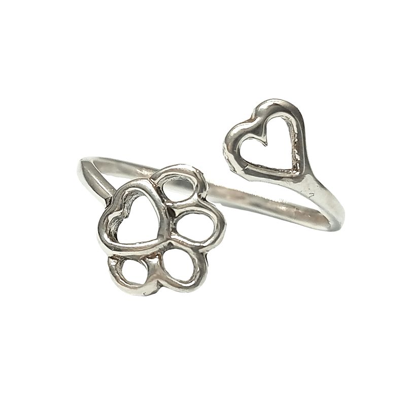 GENERICO - Anillo Ajustable Huella y Corazón – Plata Italiana 925