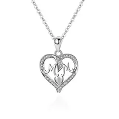 ZG JOYAS - Collar Colgante Corazón Plata S925 Mom Circón Regalo Mamá Día Madre