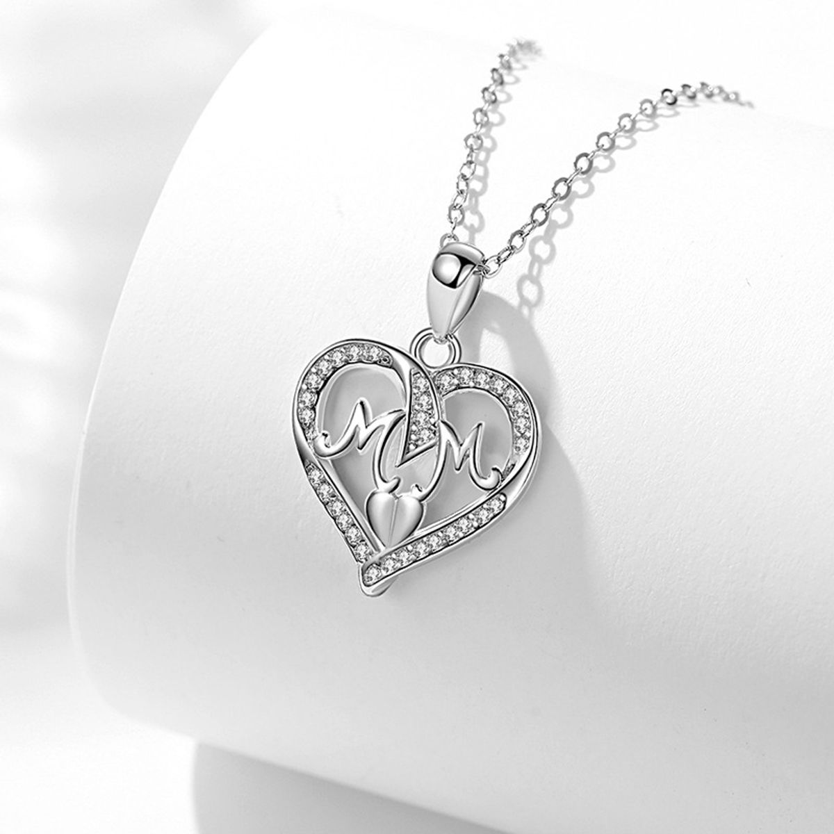 ZG JOYAS - Collar Colgante Corazón Plata S925 Mom Circón Regalo Mamá Día Madre