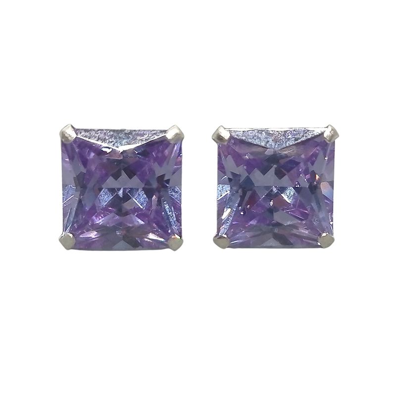 GENERICO - Aros Zircón Violeta Cuadrado – Plata 925
