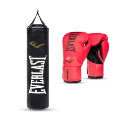 EVERLAST - Kit Saco de Boxeo y Guante Rojo 12oz