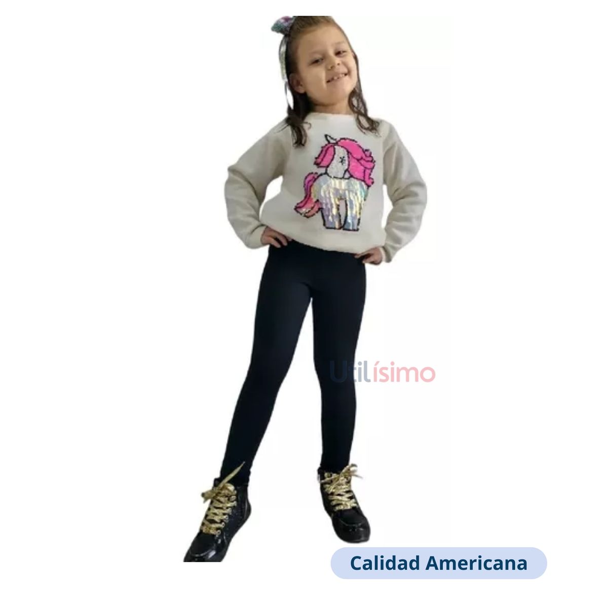 JUMP KIDS - Calza Lycra Frizada Niña Negro Jump Kids