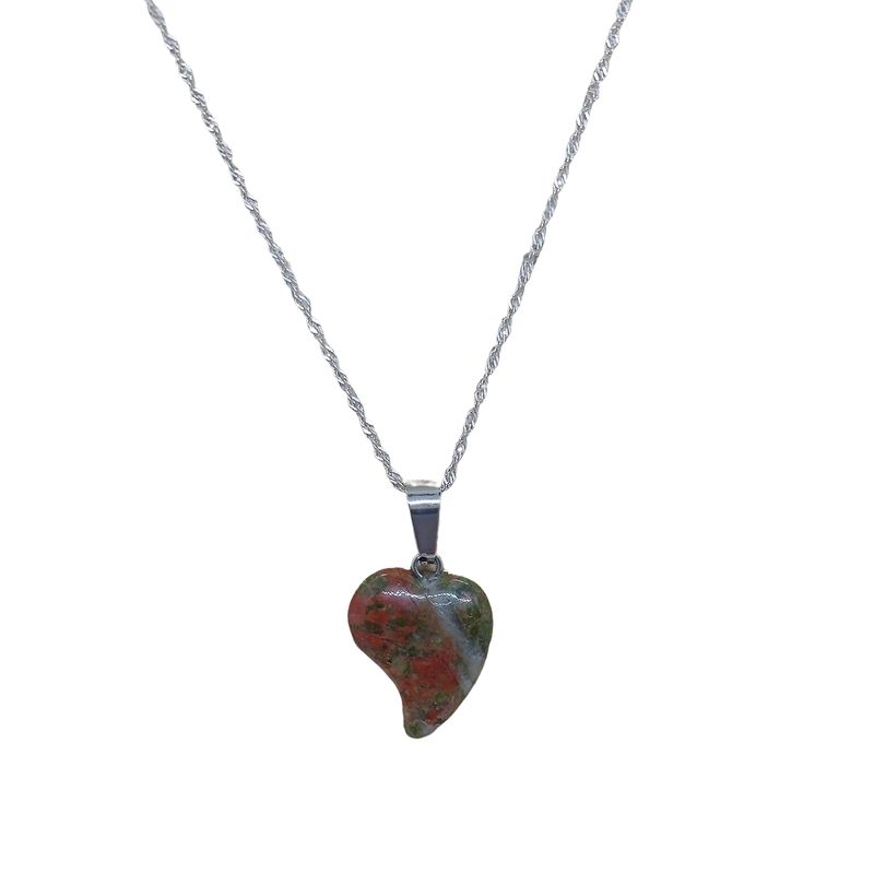 GENERICO - Colgante Corazón Unakita con Cadena de Plata