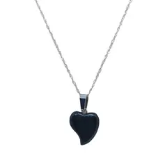 GENERICO - Colgante Corazón Ágata Negra con Cadena de Plata