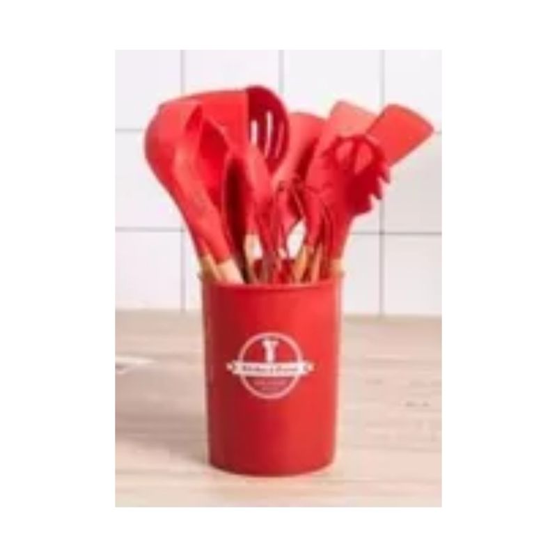 GENERICO - Set Cocina 12 Pcs Silicona Antiadherentes Gastronómicos, Color Rojo