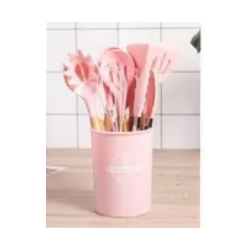 GENERICO - Set Cocina 12 Pcs Silicona Antiadherentes Gastronómicos, Color Rosa