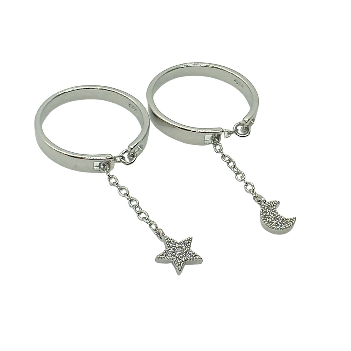 GENERICO - Pack de 2 Anillos Luna y Estrella de Plata 925…