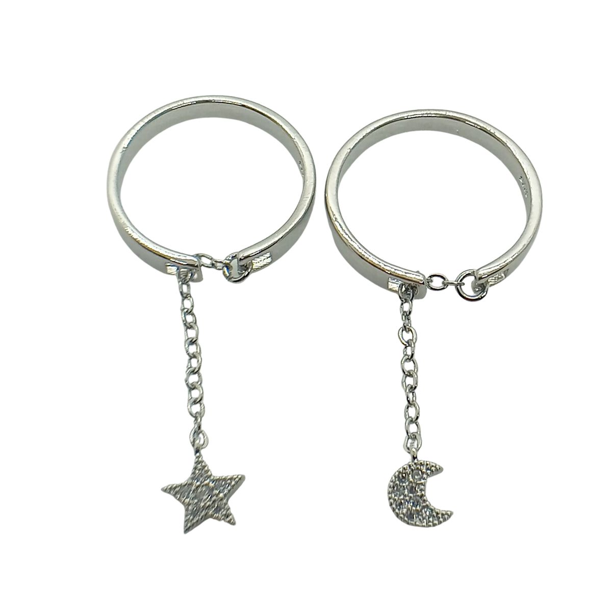 GENERICO - Pack de 2 Anillos Luna y Estrella de Plata 925…