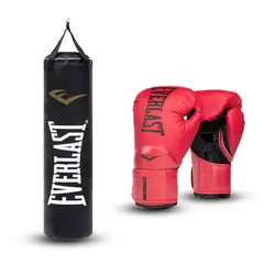 EVERLAST - Kit Saco de Boxeo y Guante de Boxeo Rojo 12oz