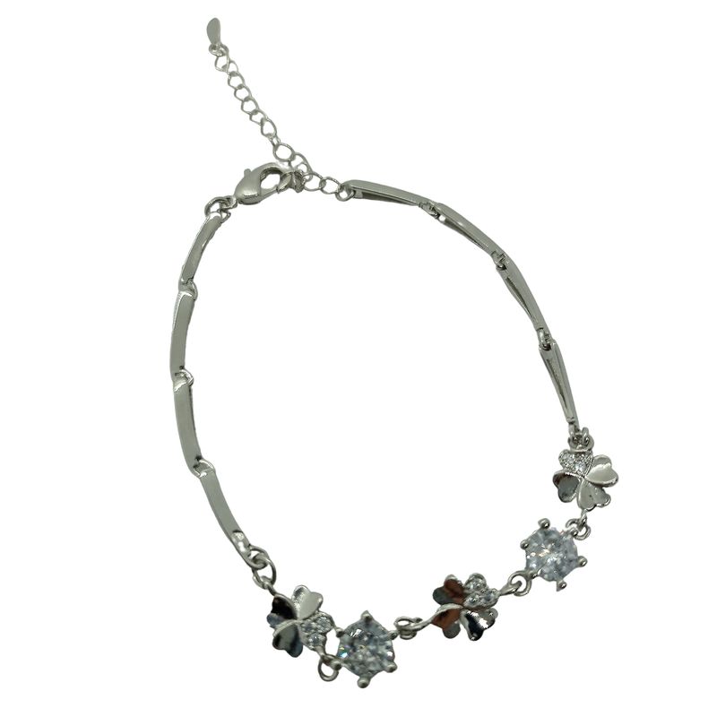 GENERICO - Pulsera Trébol de la Suerte de Plata con Zirconia