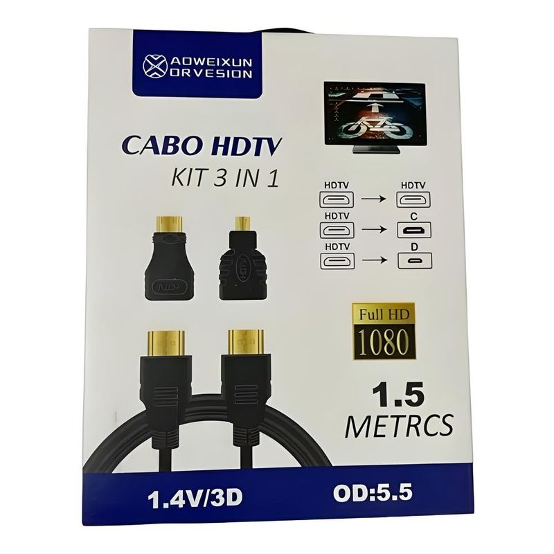 GENERICO - Cable Hdtv 3 En 1, Con Adaptadores Mini Hd Y Micro Hd