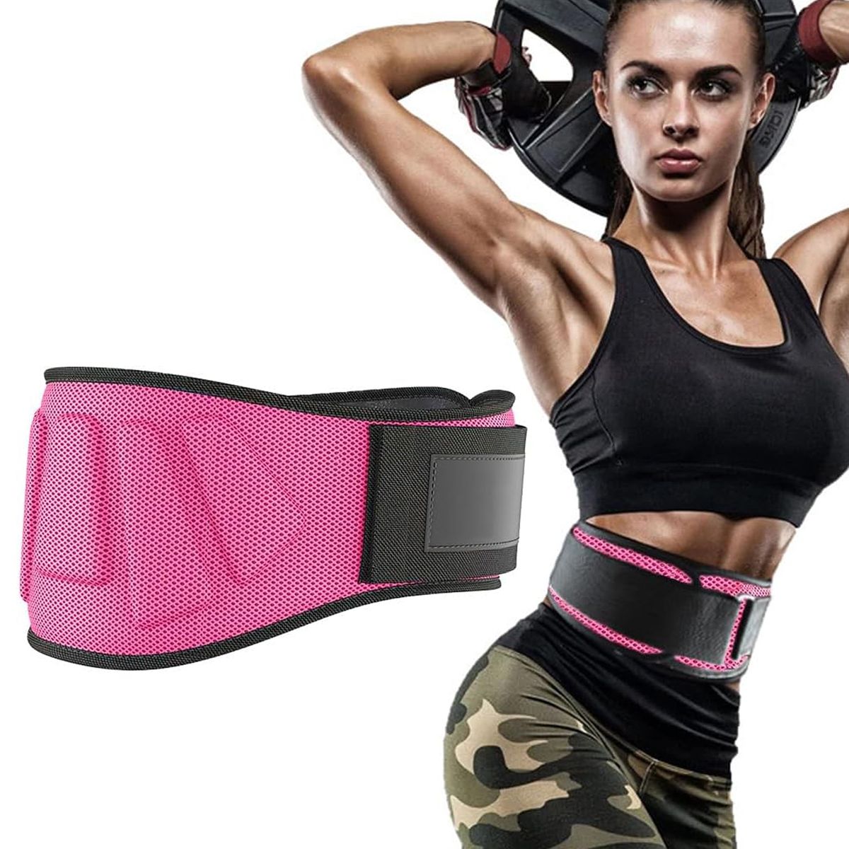 COREJOY - Cinturon Levantamiento Pesas Ajustable Crossfit Gym Rosa-XL